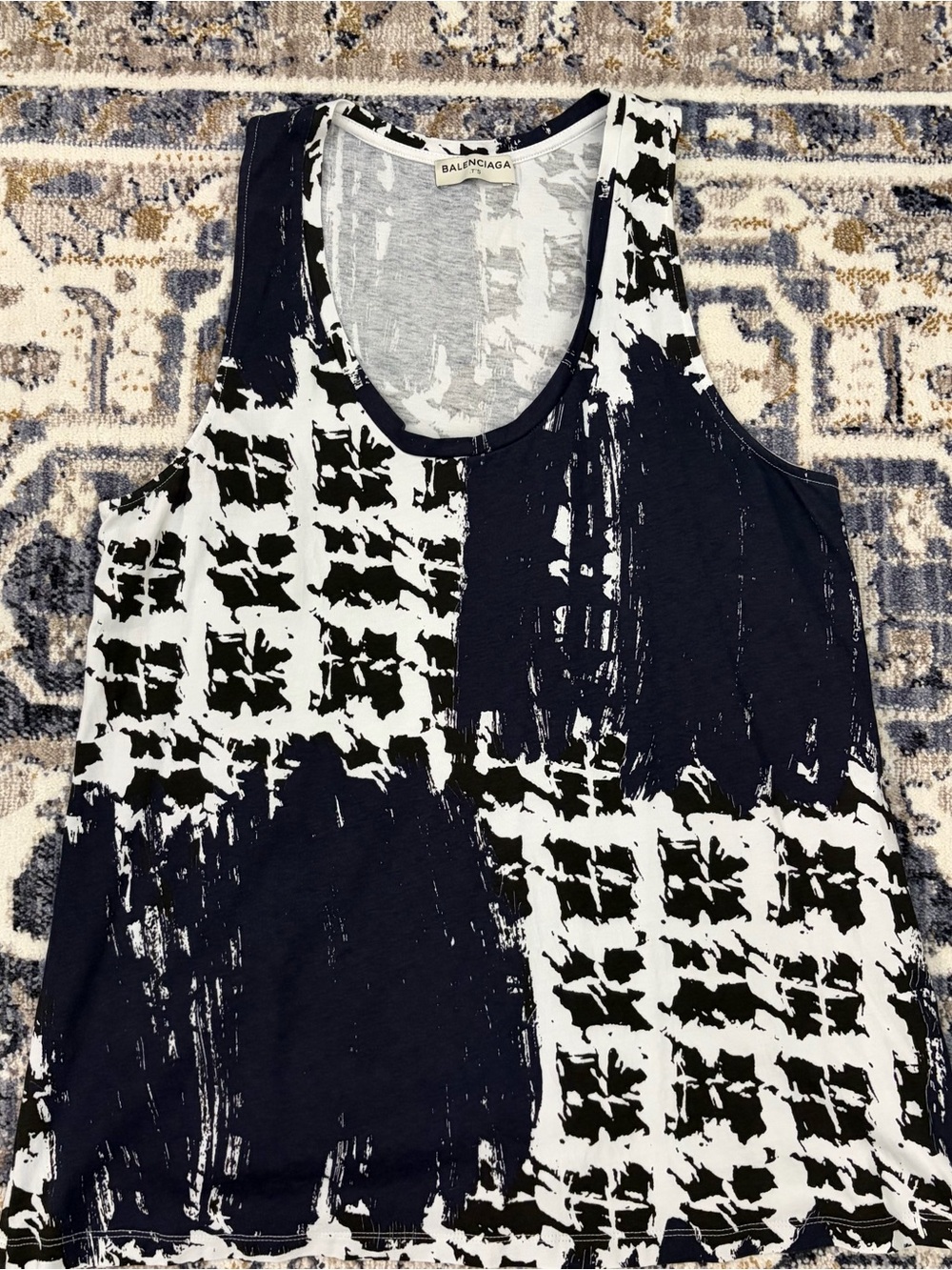 Balenciaga Black and White Abstract Graphic Tank Top